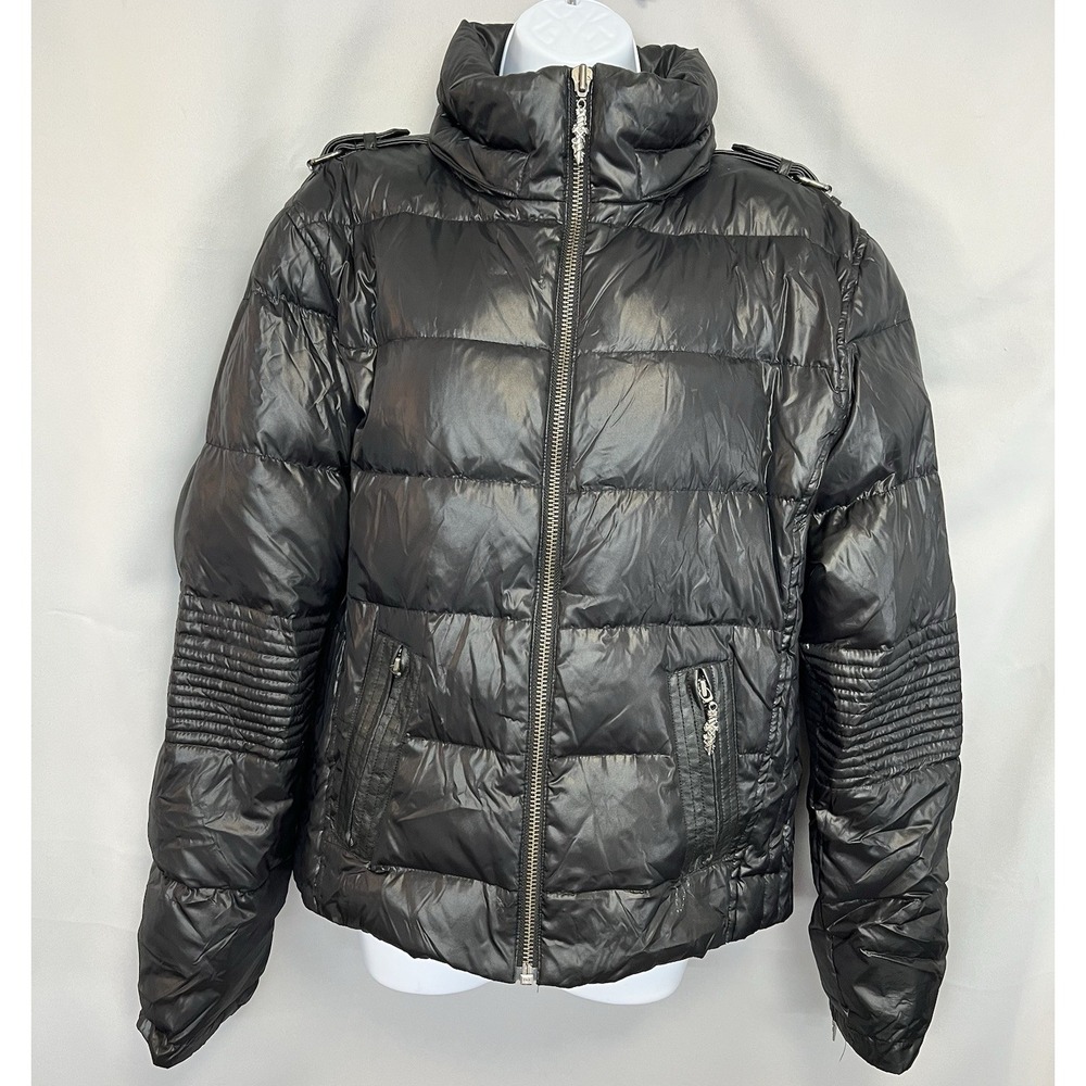WOMENS FAITH CONNEXION BLACK DOWN PUFFER FUR TRIM‎ HOOD SIZE MEDIUM